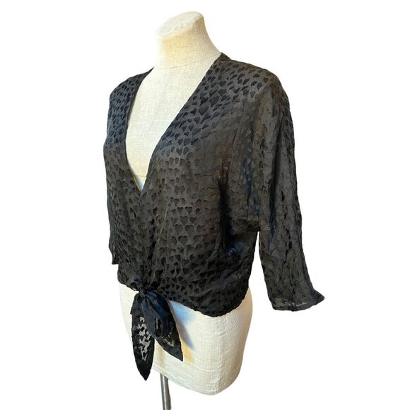 Kimono Blouse Novelty Hearts Sheer Brocade Oversized Black Edgy Chic Designer - Picture 2 of 8